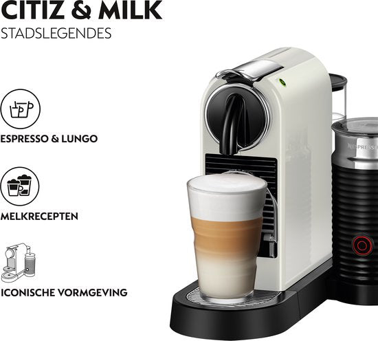De'Longhi Nespresso CitiZ & Milk EN267.WAE: Compacte Koffiecupmachine met Geïntegreerde Melkopschuimer Wit