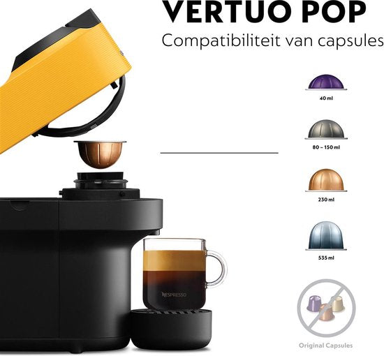De'Longhi Nespresso Vertuo Pop ENV90.Y Geel: Compacte Koffiecupmachine met Centrifusion Technologie