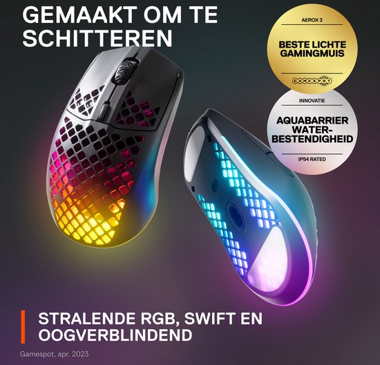 SteelSeries Aerox 3 Draadloze Gaming Muis: Ultralicht, 200 uur Accu, Zwart