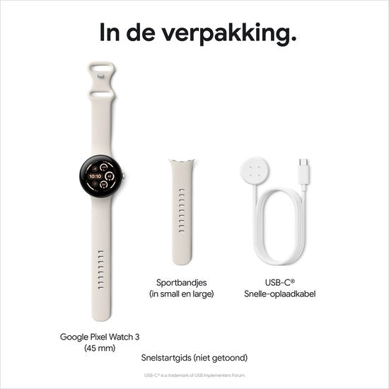 Google Pixel Watch 3 Geavanceerde Smartwatch 45mm - Zilver/Porselein met Fitbit Integratie
