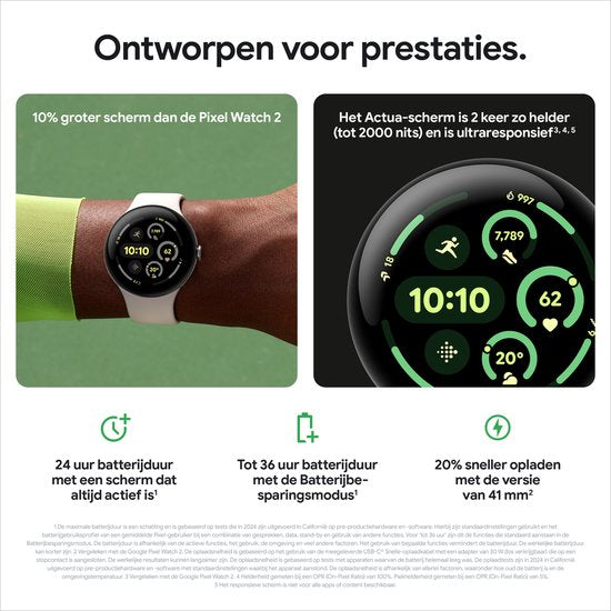 Google Pixel Watch 3 Geavanceerde Smartwatch 45mm - Zilver/Porselein met Fitbit Integratie