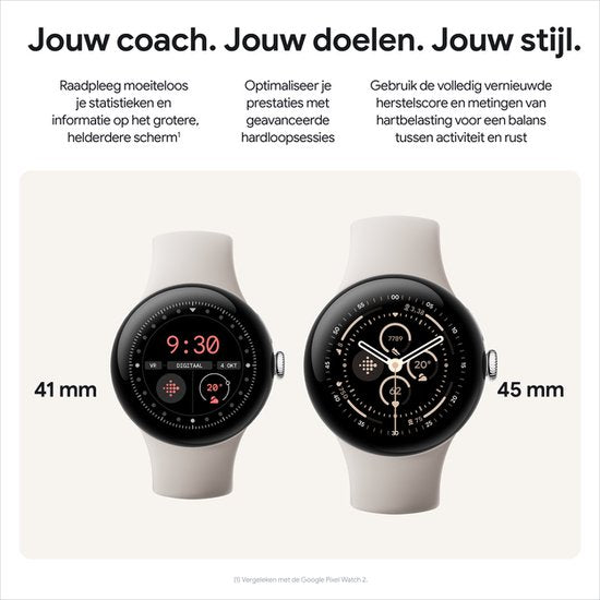 Google Pixel Watch 3 Geavanceerde Smartwatch 45mm - Zilver/Porselein met Fitbit Integratie