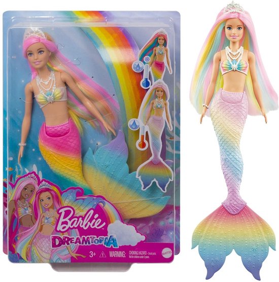 Barbie Dreamtopia Regenboogmagie Zeemeerminpop: Magische Kleurverandering, Blond Haar Speelplezier