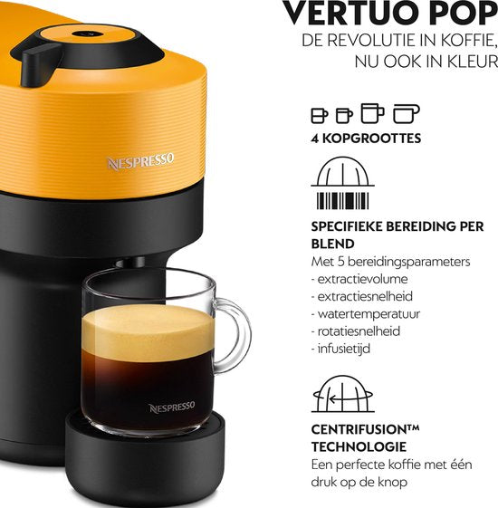 De'Longhi Nespresso Vertuo Pop ENV90.Y Geel: Compacte Koffiecupmachine met Centrifusion Technologie