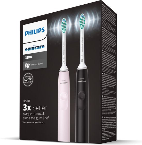 Philips Sonicare 3100 Series Elektrische Tandenborstel Zwart & Roze Duopack