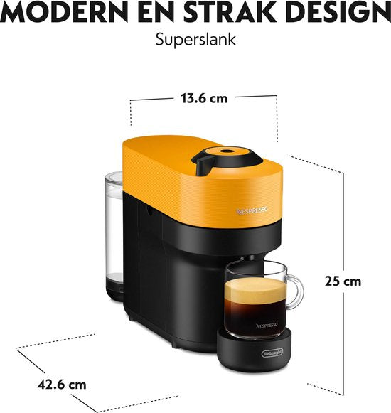 De'Longhi Nespresso Vertuo Pop ENV90.Y Geel: Compacte Koffiecupmachine met Centrifusion Technologie