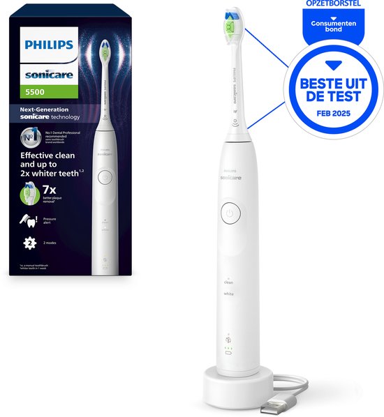 Philips Sonicare 5500 Elektrische Tandenborstel - Wittere Tanden, 2 Poetsstanden, Druksensor
