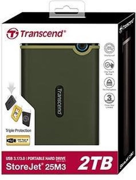 Transcend StoreJet 25M3G 2TB Robuuste Externe USB 3.2 Harde Schijf Legergroen