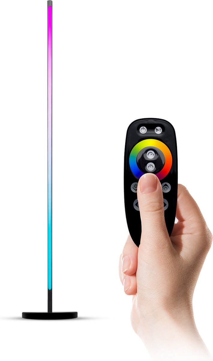 FlinQ Xyro LED Vloerlamp: Multikleur, Dimbare Sfeerverlichting met RF Afstandsbediening