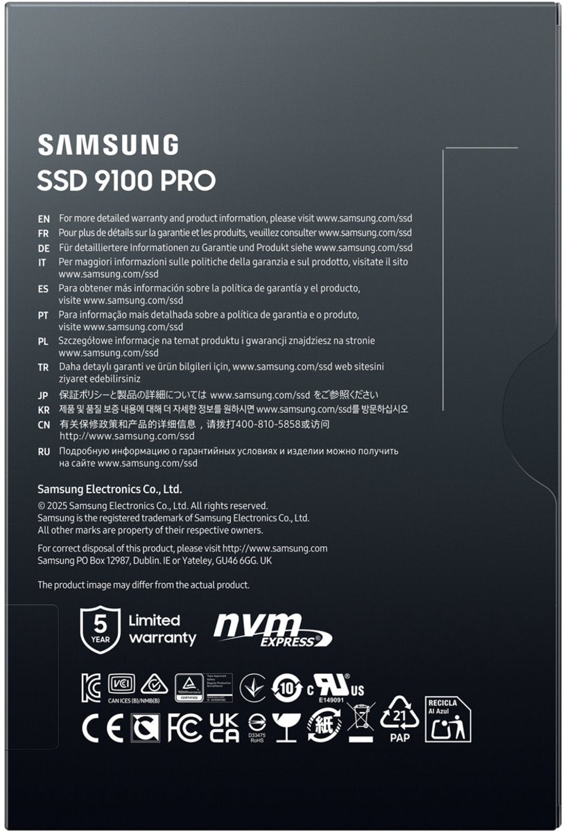 Samsung 9100 PRO PCIe 5.0 NVMe M.2 SSD - Razendsnelle Interne Opslag voor PC Gamers en Creators