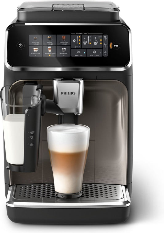Philips 3300 LatteGo Espressomachine: 6 Dranken, AquaClean, Zwart/Chroom Volautomaat
