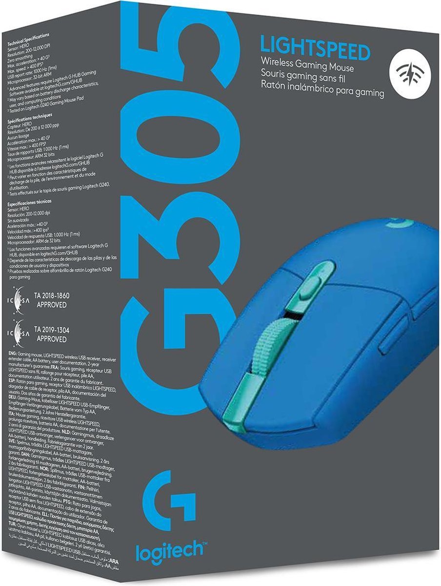 Logitech G305 HERO LIGHTSPEED Draadloze Gaming Muis Blauw met HERO Sensor