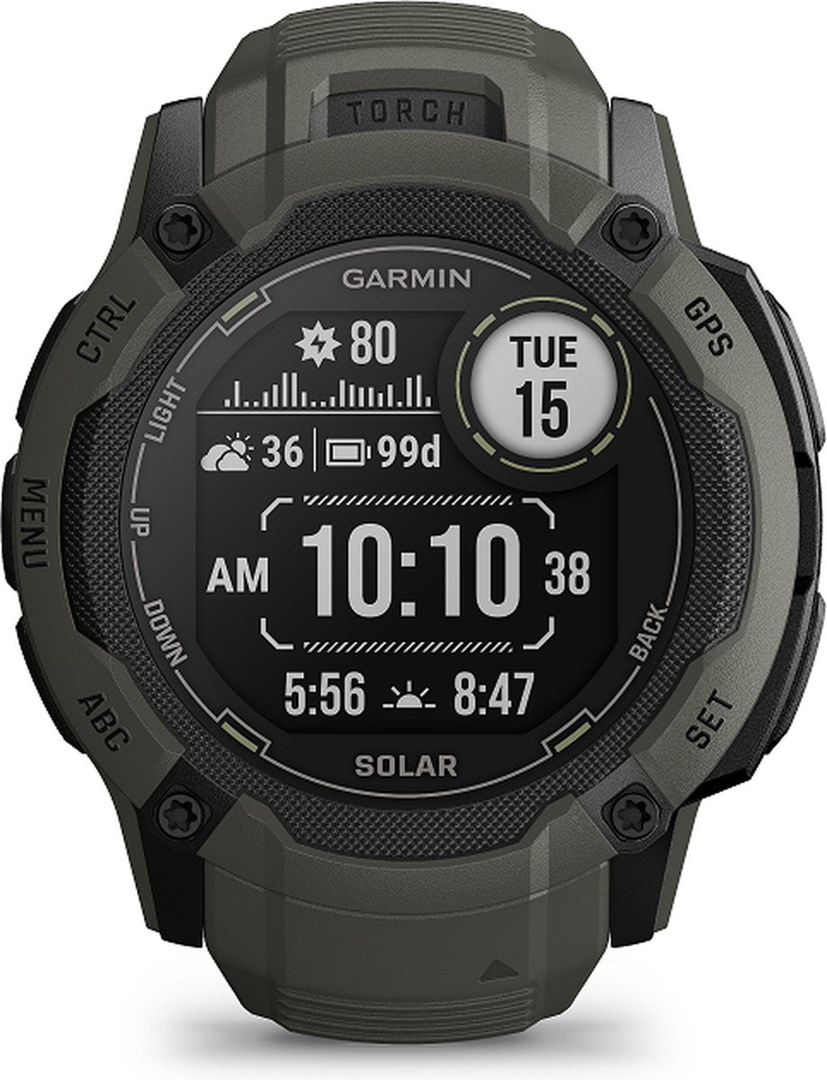 Garmin Instinct 2X Solar Smartwatch Moss - Onbeperkte Batterij GPS Zaklamp Multi-band GNSS