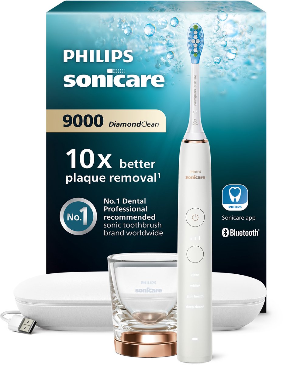 Philips Sonicare DiamondClean 9000 Luxe Sonische Elektrische Tandenborstel met Oplaadglas