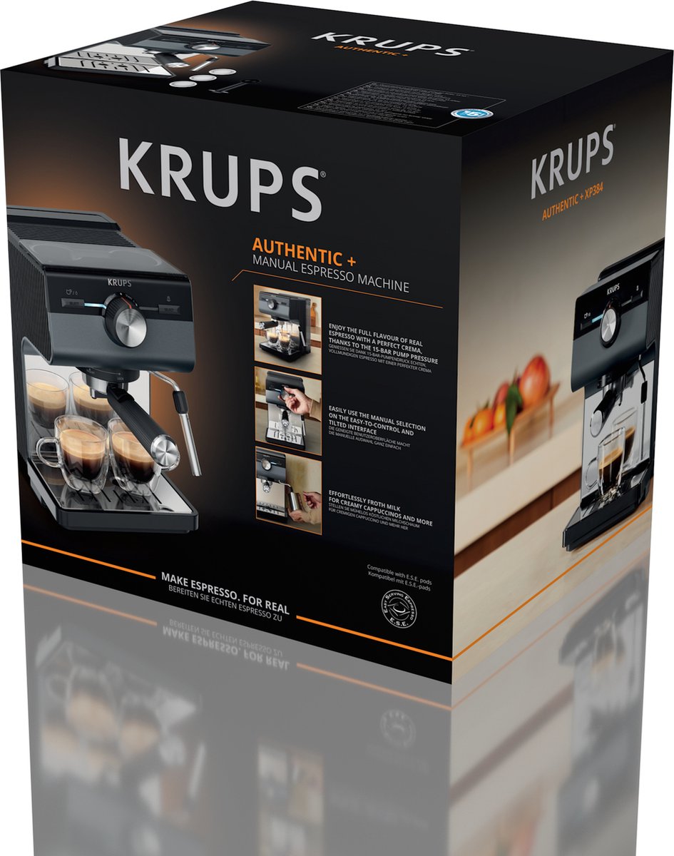 Krups Authentic+ C40 XP384G Compacte Pistonmachine met Melkopschuimer Zwart