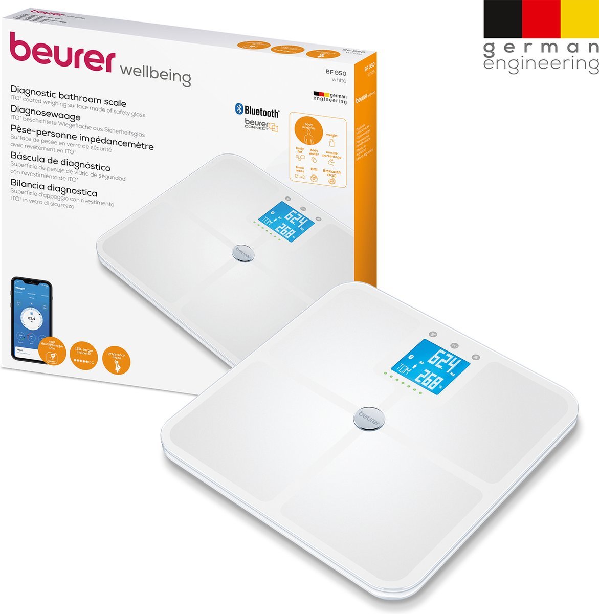 Beurer BF 950 Witte Lichaamsanalyse Personenweegschaal met Bluetooth en Zwangerschapsmodus - MR commerce