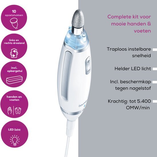 Beurer MP 62 Professionele Manicure & Pedicure Set - 10 Opzetstukken, LED Licht - MR commerce