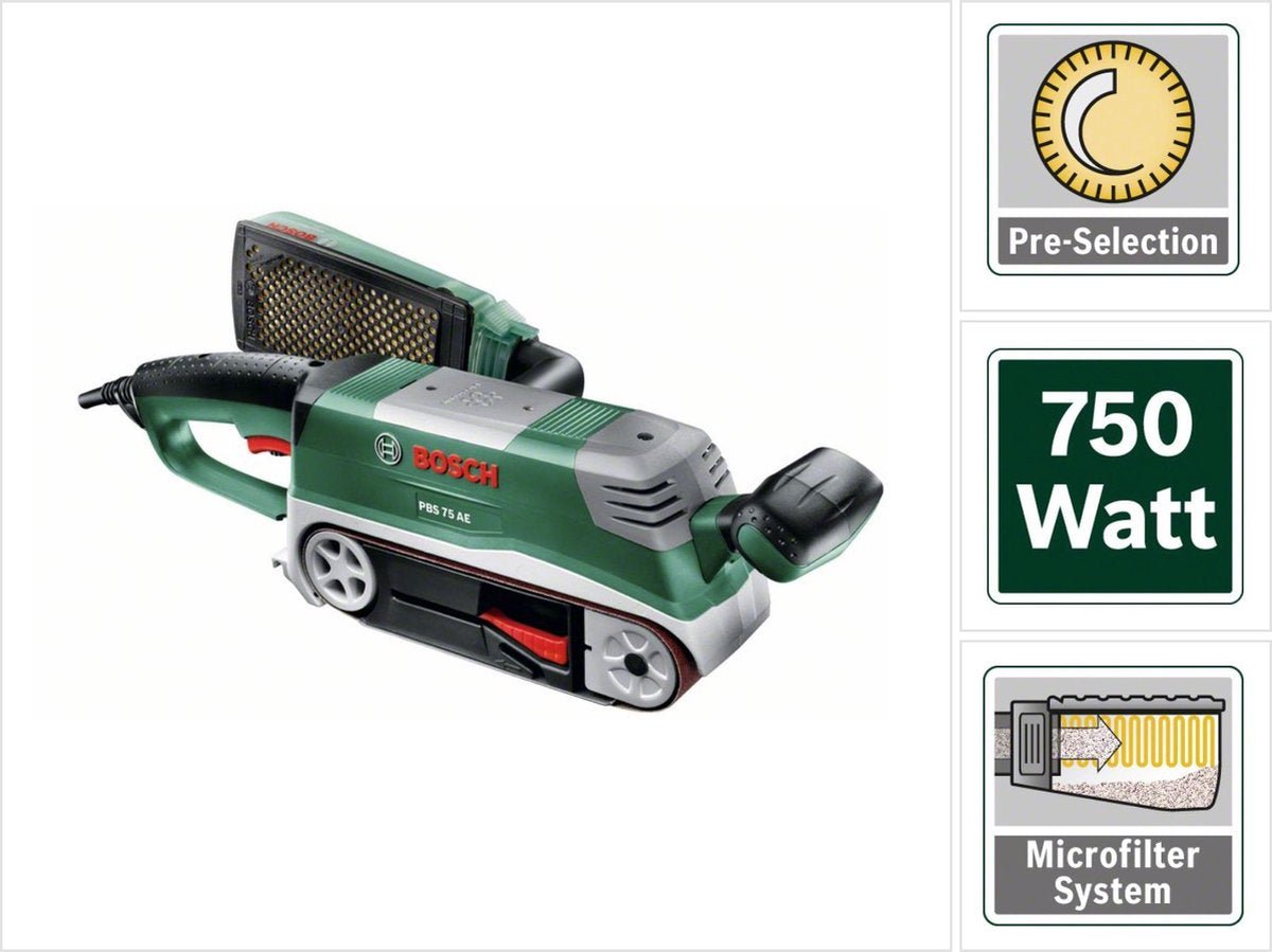 Bosch PBS 75 AE Bandschuurmachine 750W Krachtig Robuust Precisie Schuren Grote Oppervlakken - MR commerce