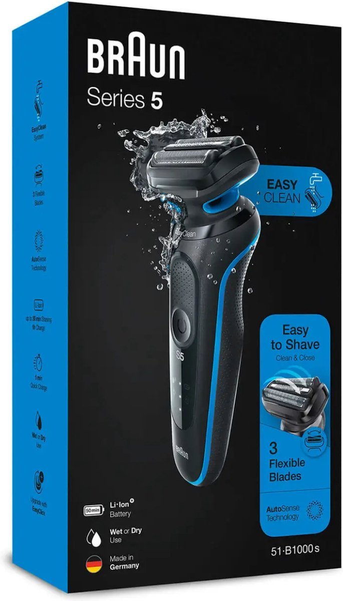 Braun Series 5 51 - B1000s Elektrisch Scheerapparaat Blauw, Waterbestendig Nat Droog Scheren - MR commerce