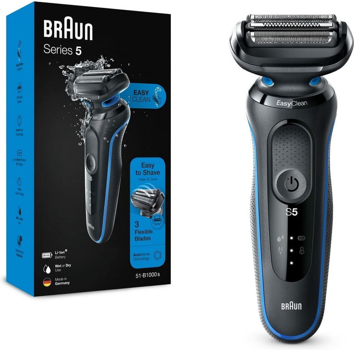 Braun Series 5 51 - B1000s Elektrisch Scheerapparaat Blauw, Waterbestendig Nat Droog Scheren - MR commerce