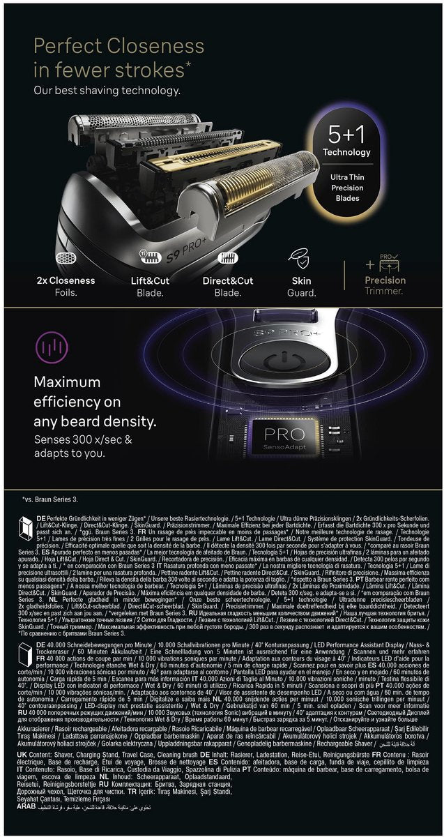Braun Series 9 PRO+ 9610S Elektrisch Scheerapparaat Pro SensoAdapt Oplaadstandaard Zwart - MR commerce
