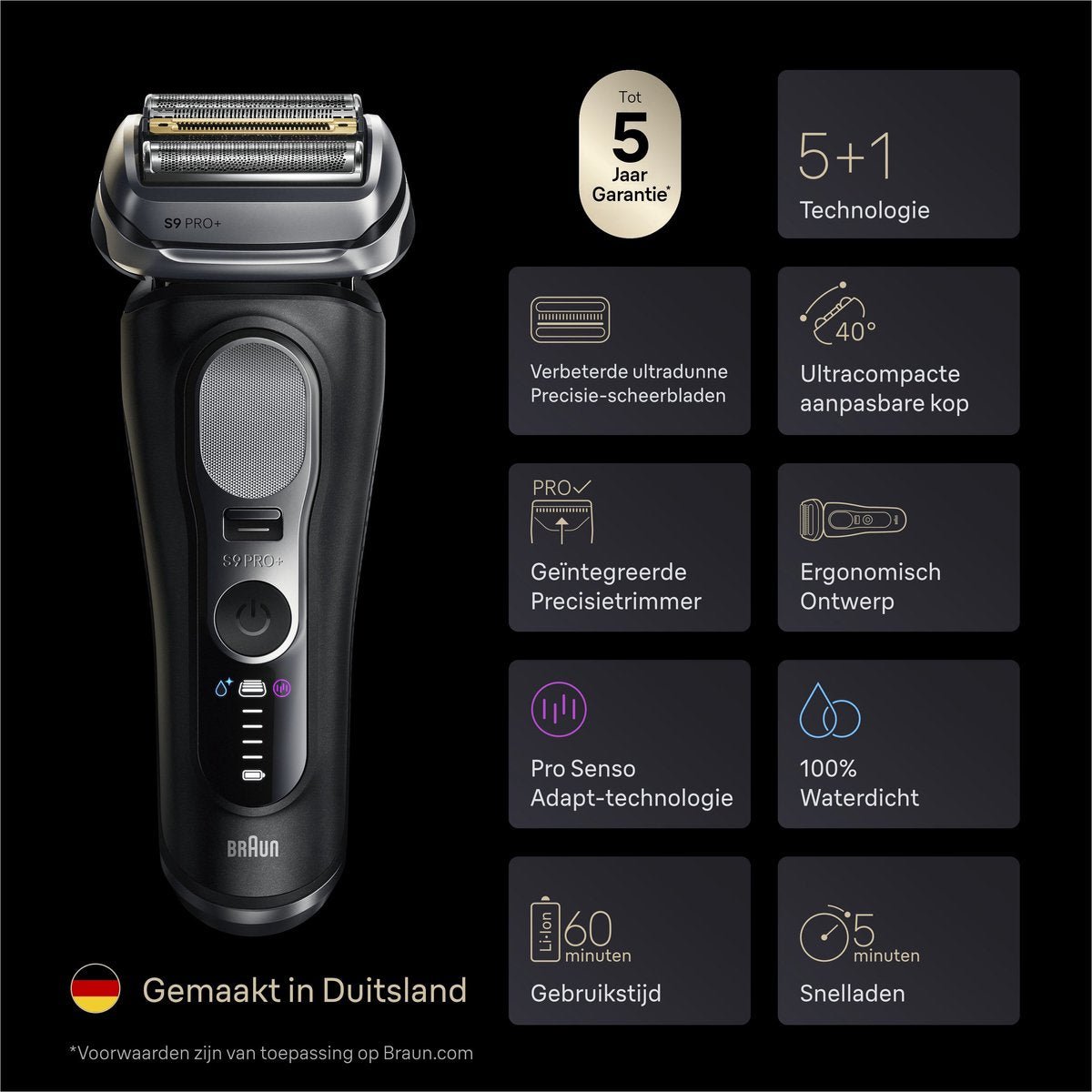 Braun Series 9 PRO+ 9610S Elektrisch Scheerapparaat Pro SensoAdapt Oplaadstandaard Zwart - MR commerce