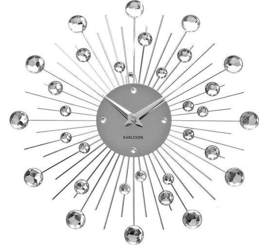 Karlsson Sunburst Kristallen Wandklok: Elegant, Ø30cm Zilver, Modern Scandinavisch Design - MR commerce
