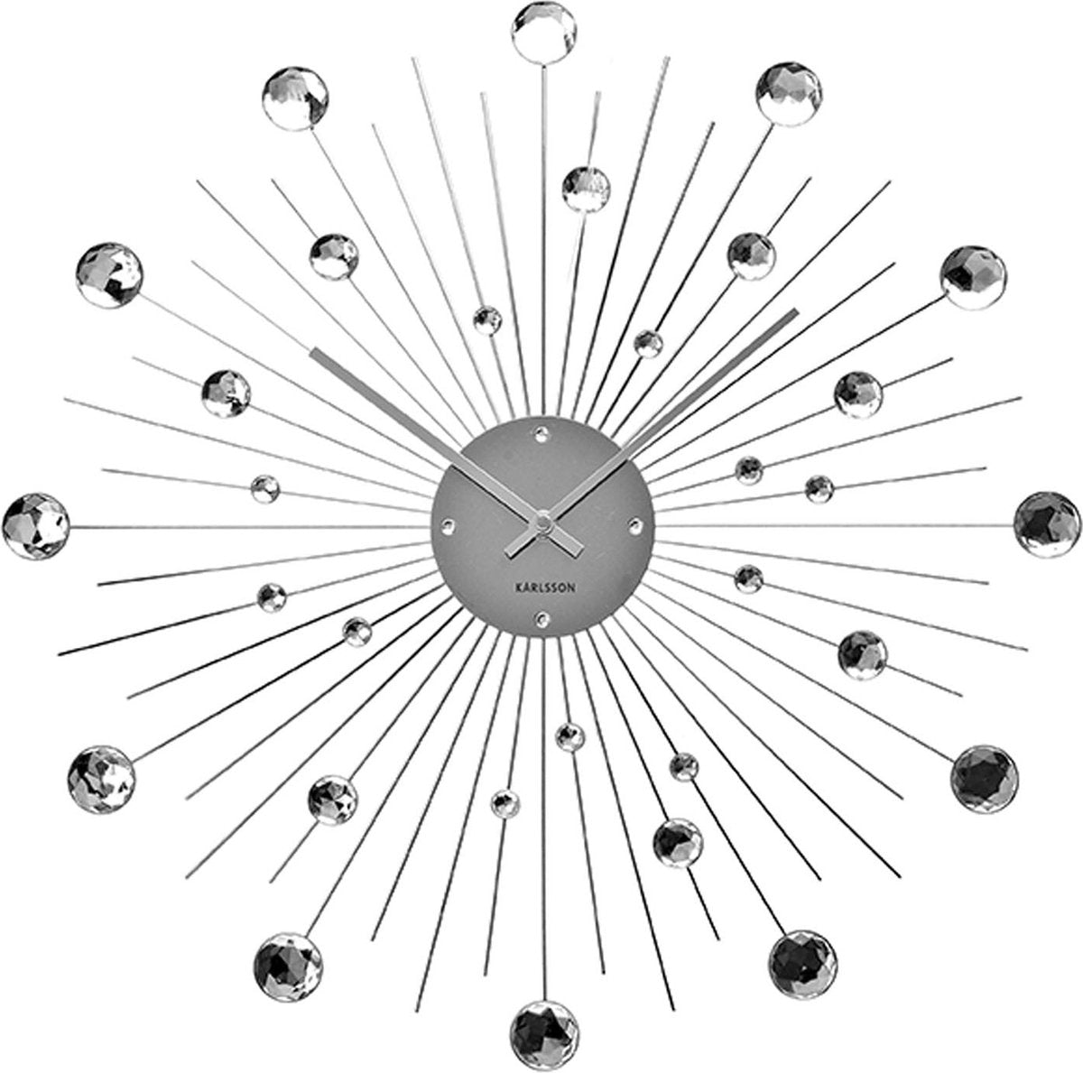 Karlsson Sunburst Kristallen Wandklok: Elegant, Ø30cm Zilver, Modern Scandinavisch Design - MR commerce