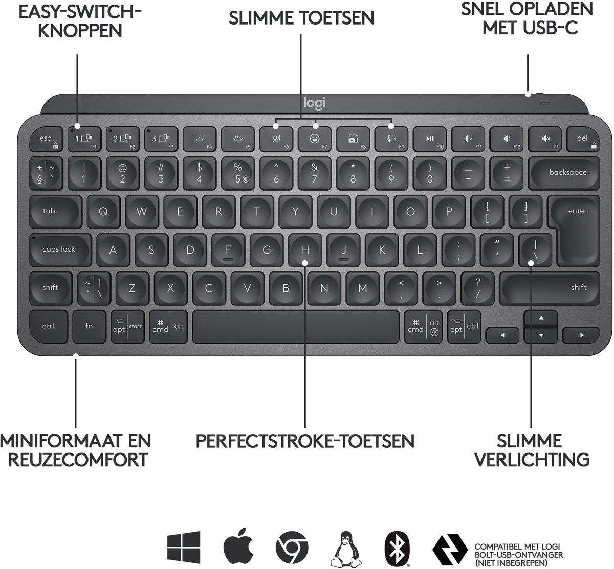 Logitech MX Keys Mini Draadloos Verlicht Toetsenbord Grafiet Duits QWERTZ - MR commerce