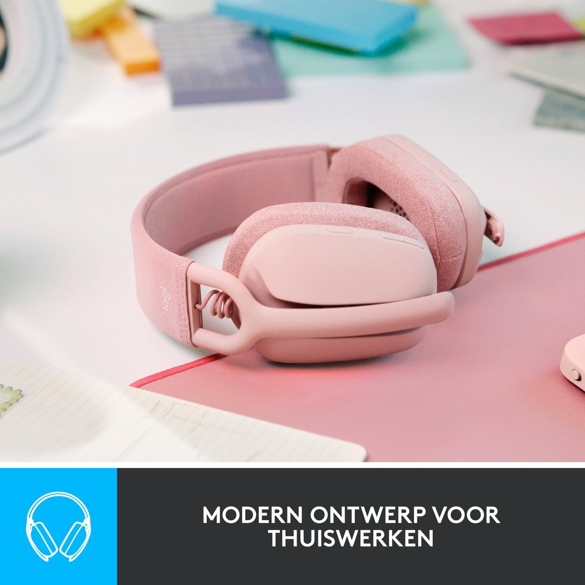 Logitech Zone Vibe 100 Draadloze Bluetooth Over - Ear Headset met Ruisonderdrukking Roze - MR commerce