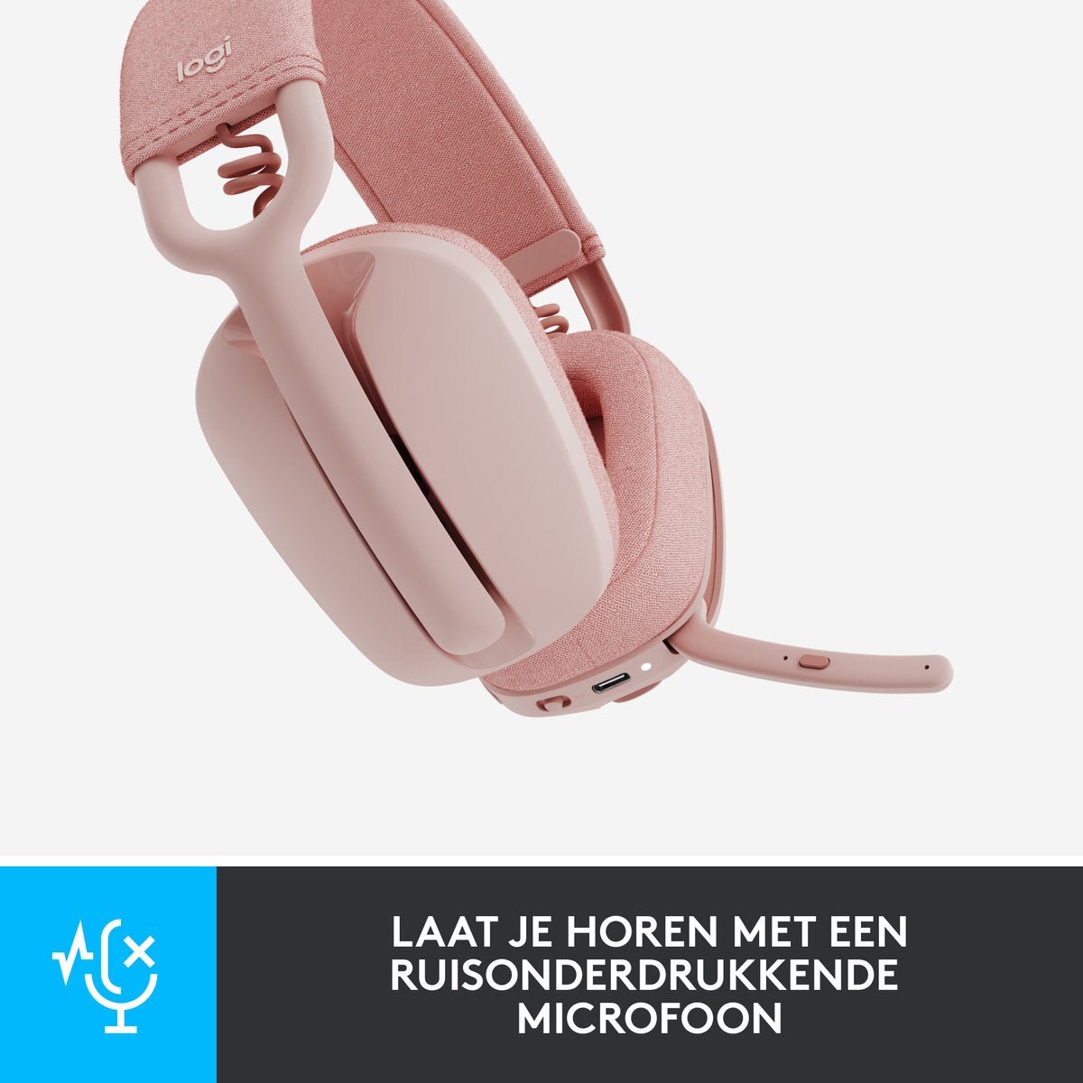 Logitech Zone Vibe 100 Draadloze Bluetooth Over - Ear Headset met Ruisonderdrukking Roze - MR commerce