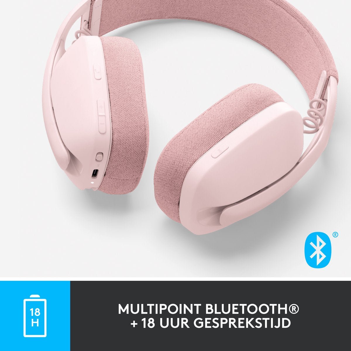 Logitech Zone Vibe 100 Draadloze Bluetooth Over - Ear Headset met Ruisonderdrukking Roze - MR commerce