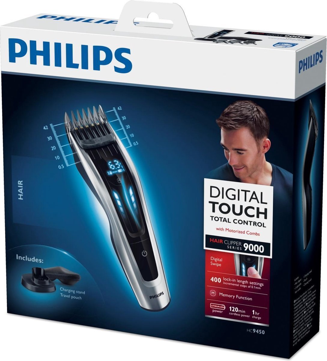 Philips Series 9000 HC9450/20 Tondeuse Zelfslijpende Titaniummesjes Digitale Swipe Interface - MR commerce