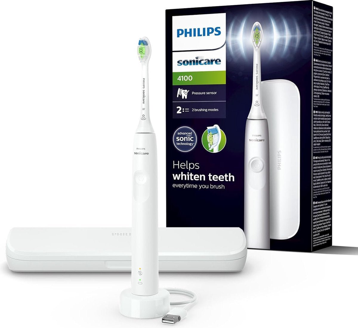 Philips Sonicare 4100 HX3683/33 Elektrische Tandenborstel Wit met Reisetui en Druksensor - MR commerce