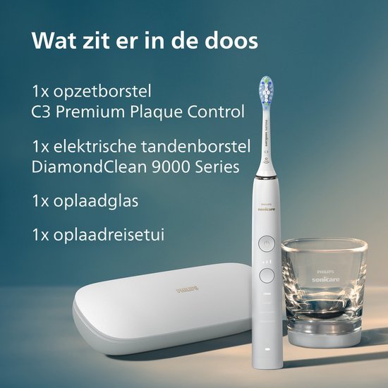 Philips Sonicare DiamondClean 9000 Geavanceerde Sonische Tandenborstel Wit Oplaadglas HX9911/27 - MR commerce