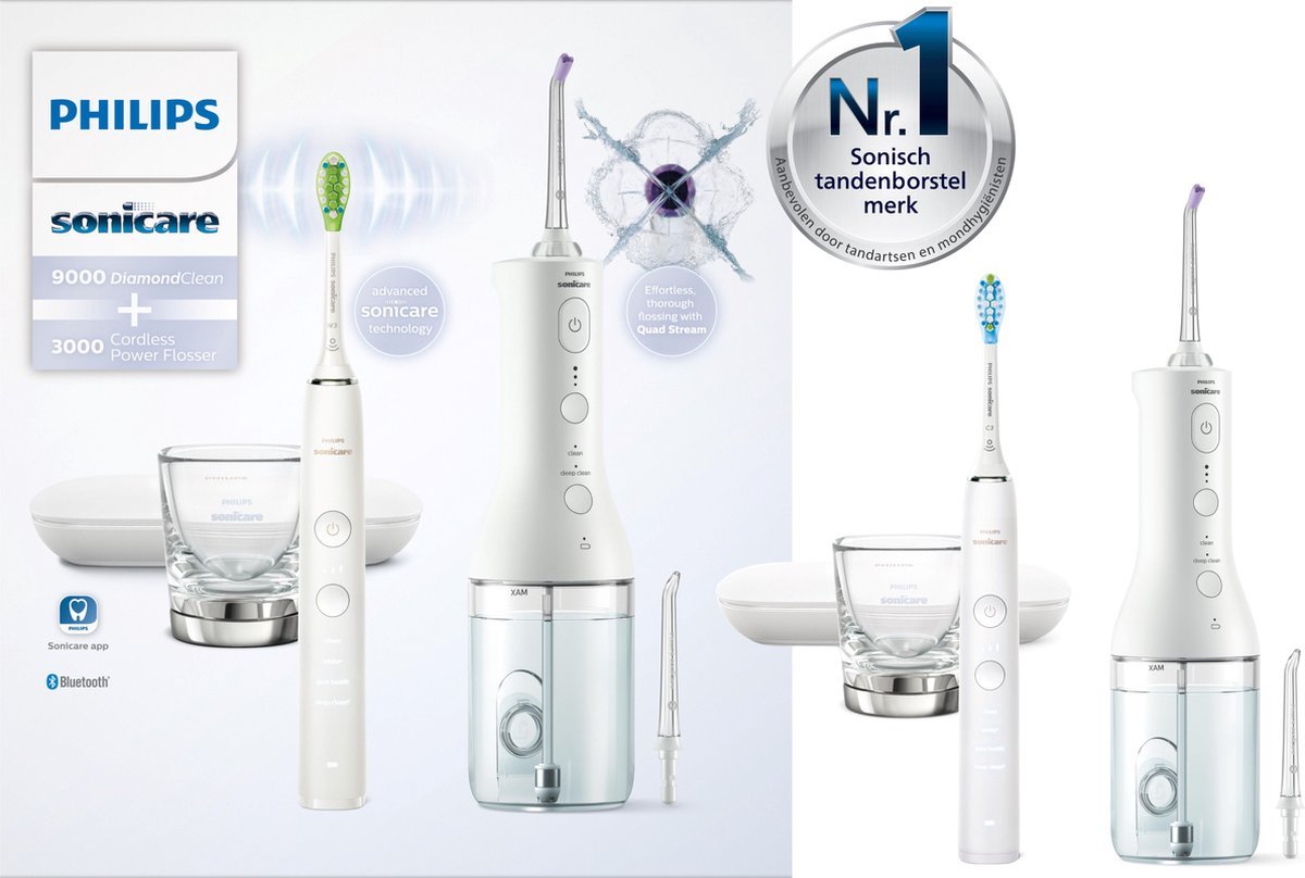 Philips Sonicare DiamondClean 9000 HX3886/41 Elektrische Tandenborstel met Waterflosser Wit - MR commerce