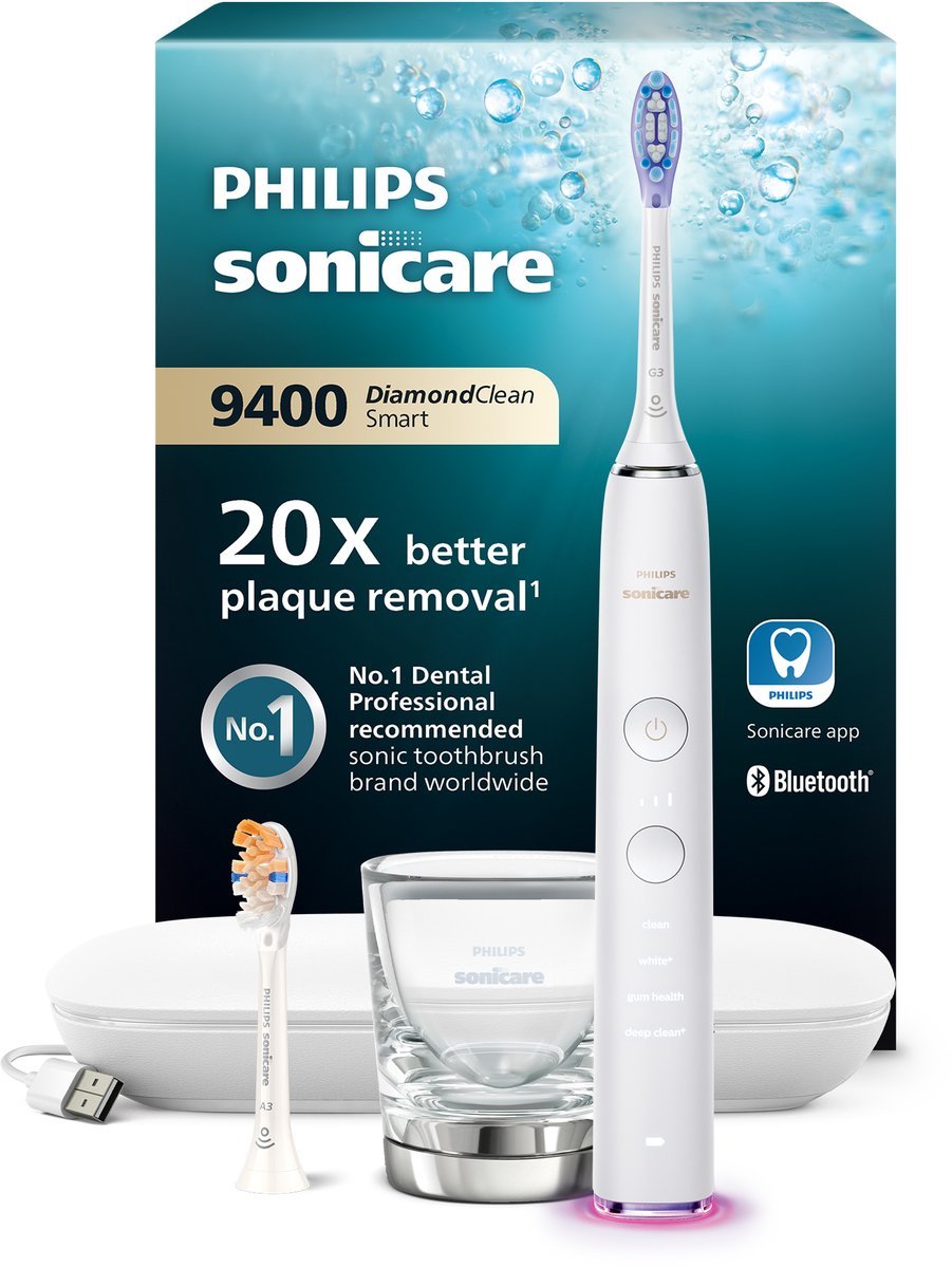 Philips Sonicare DiamondClean Smart 9000 Elektrische Tandenborstel Wit met Oplaadglas - MR commerce
