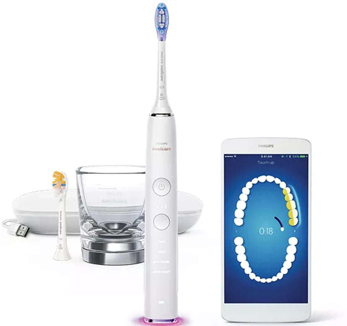 Philips Sonicare DiamondClean Smart 9000 HX9917/88 Elektrische Tandenborstel Wit met Oplaadglas - MR commerce