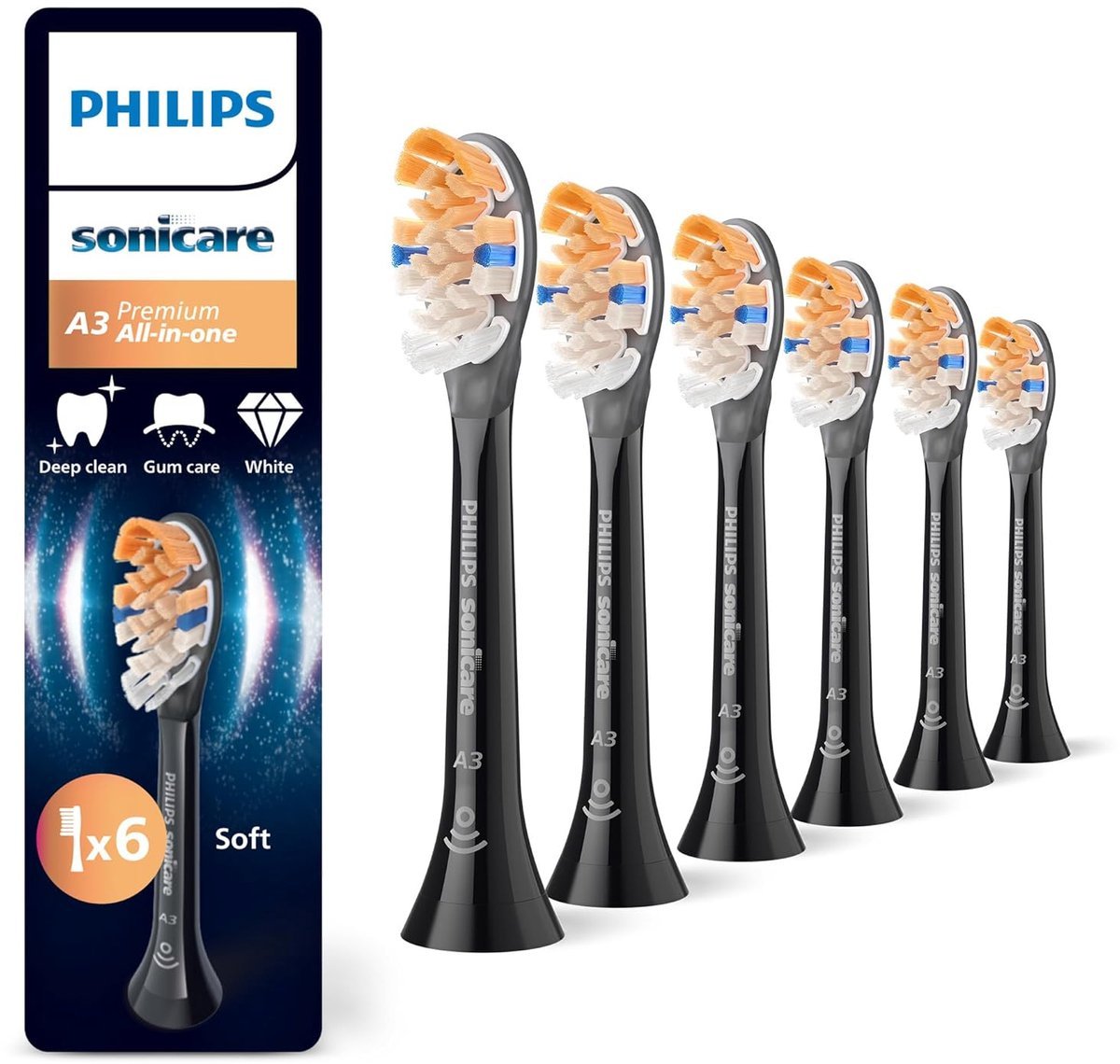 Philips Sonicare Premium All - in - One Opzetborstels Zwart, 6 Stuks, HX9096/88 - MR commerce