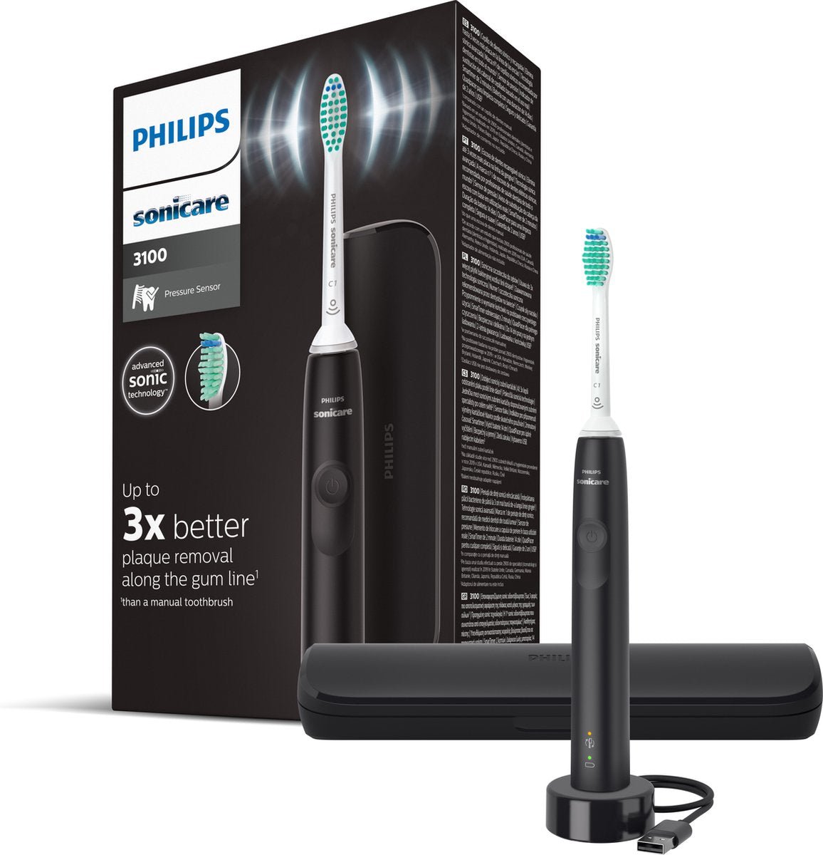 Philips Sonicare Series 3100 HX3673/14 Elektrische Tandenborstel Zwart met Druksensor - MR commerce