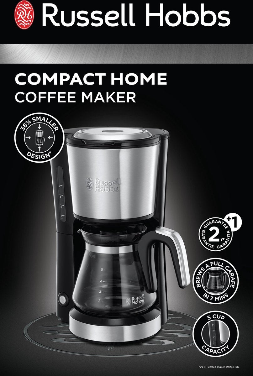 Russell Hobbs Compact Home Koffiezetapparaat Zilver 740ml Glazen Kan 24210 - 56 - MR commerce