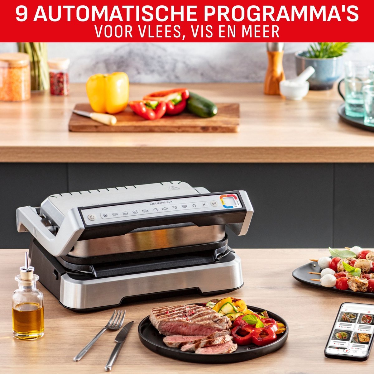 Tefal OptiGrill 2in1 GC772D Intelligente Contactgrill en BBQ, Vaatwasserbestendig RVS - MR commerce