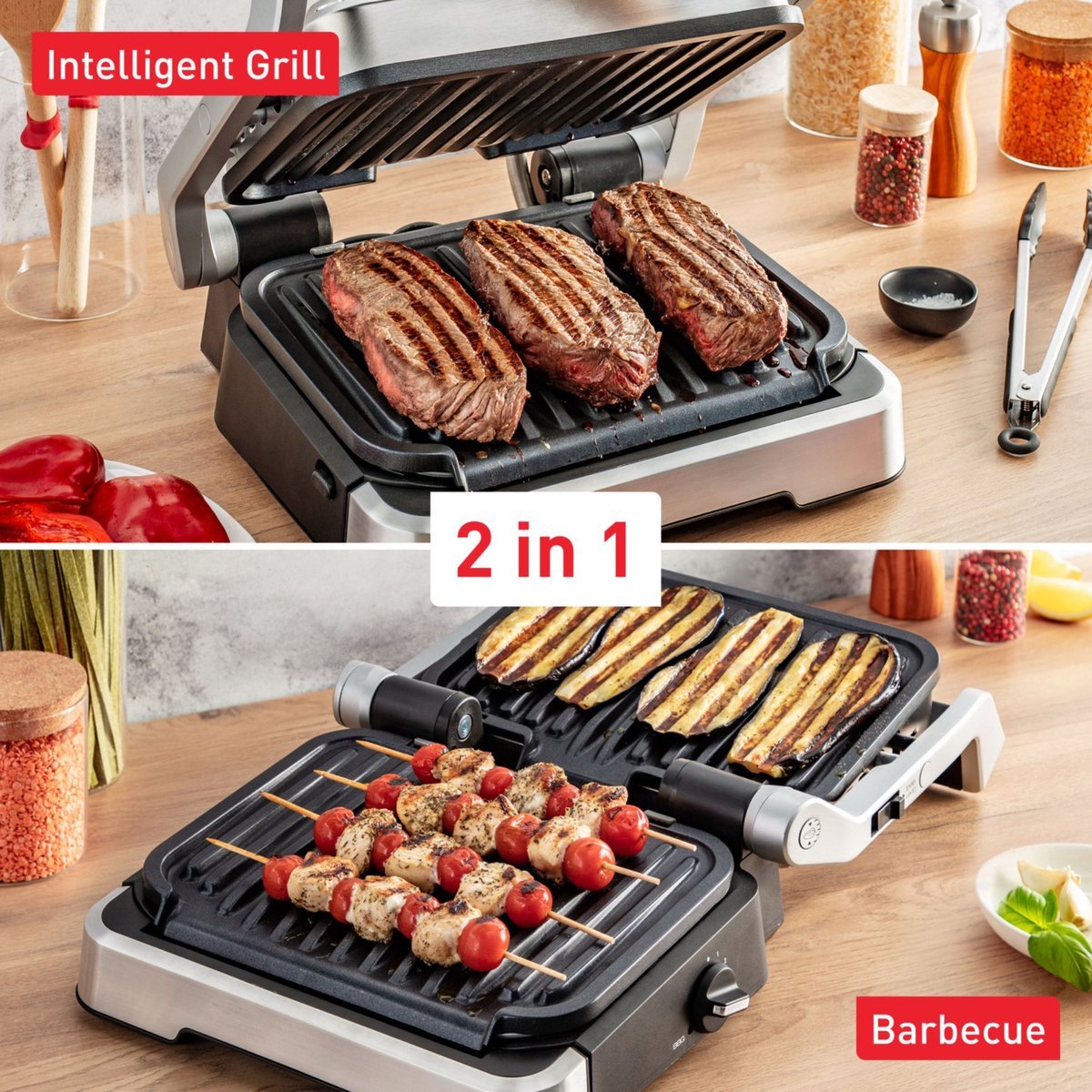 Tefal OptiGrill 2in1 GC772D Intelligente Contactgrill en BBQ, Vaatwasserbestendig RVS - MR commerce