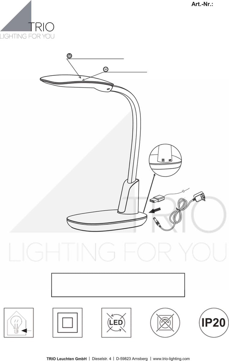TRIO Grande - Tafellamp - Touchschakelaar - Opladende USB - aansluiting - MR commerce